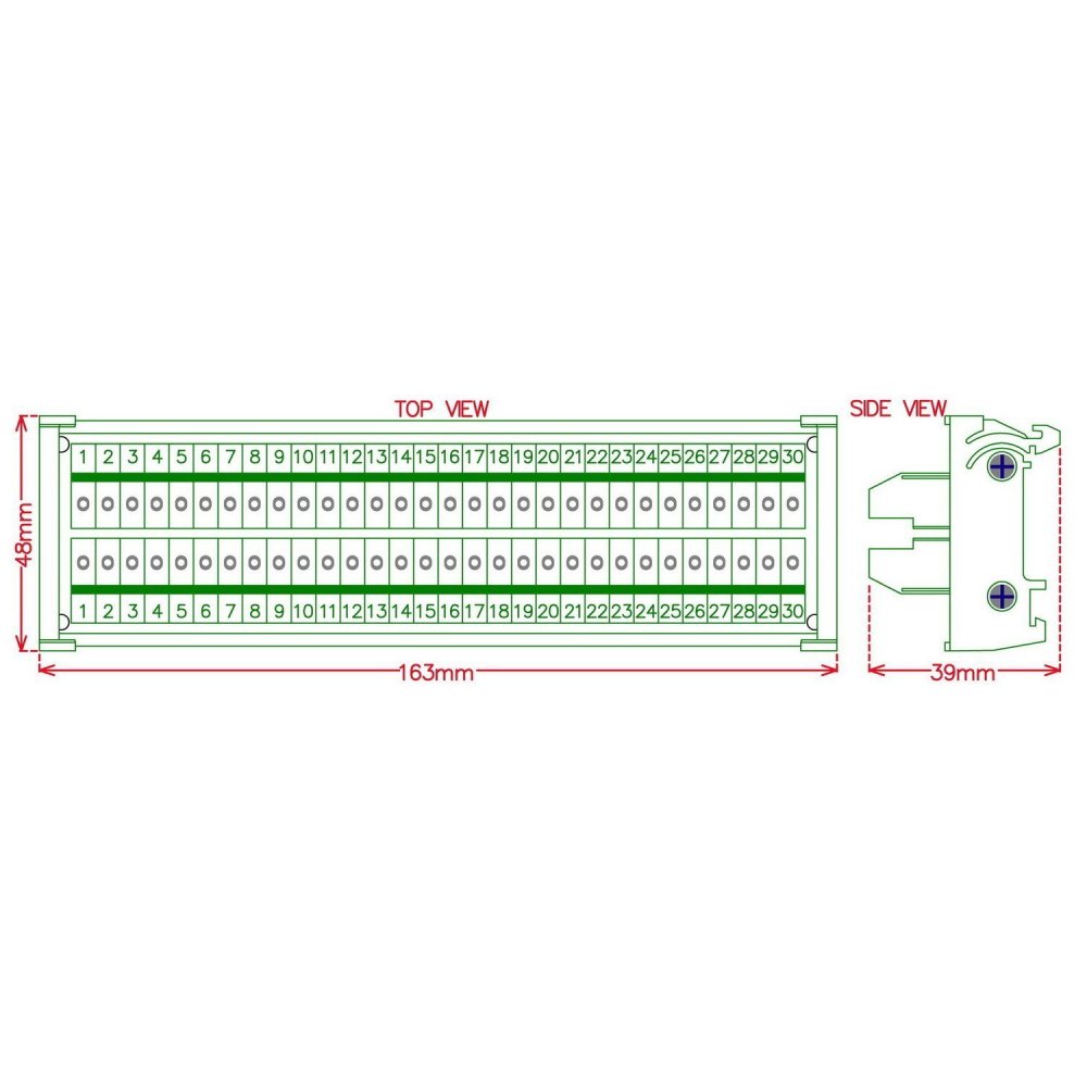 CZH-LABS DIN Rail Mount 24A/400V 30 Position Screw Terminal Block Distribution Module.