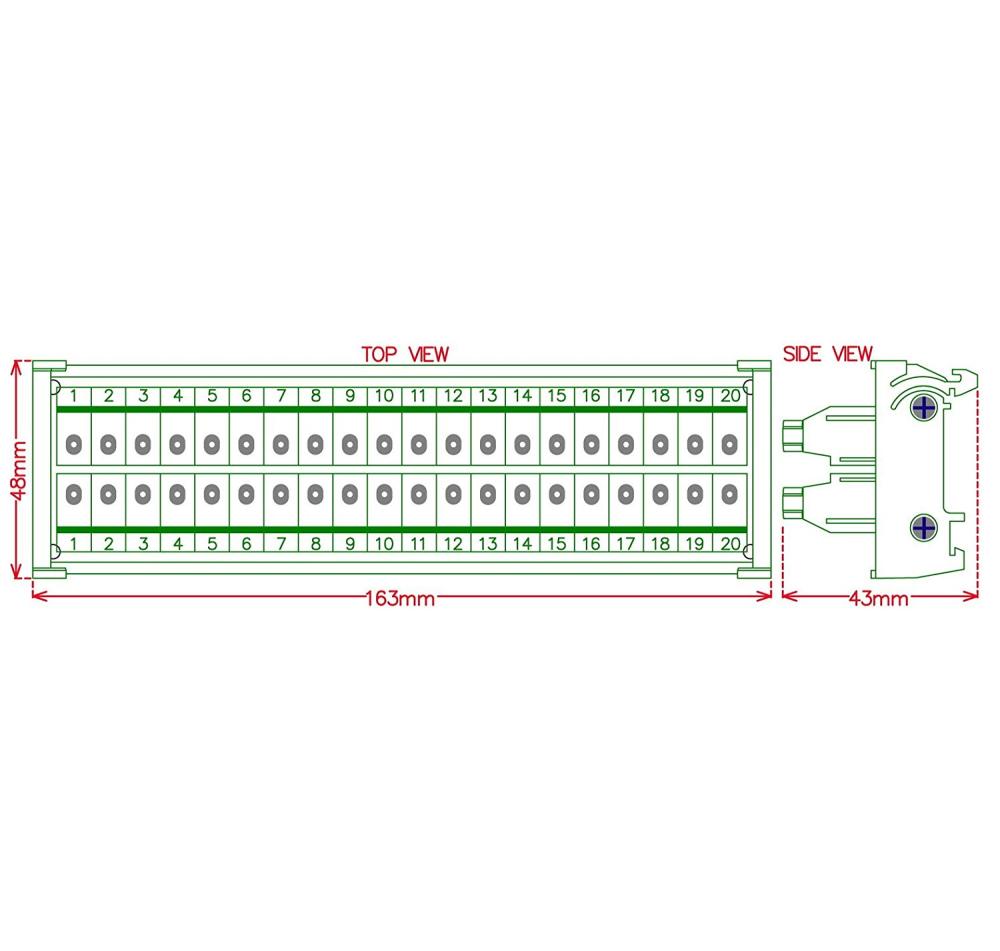CZH-LABS DIN Rail Mount 30A/300V 20 Position Screw Terminal Block Distribution Module.