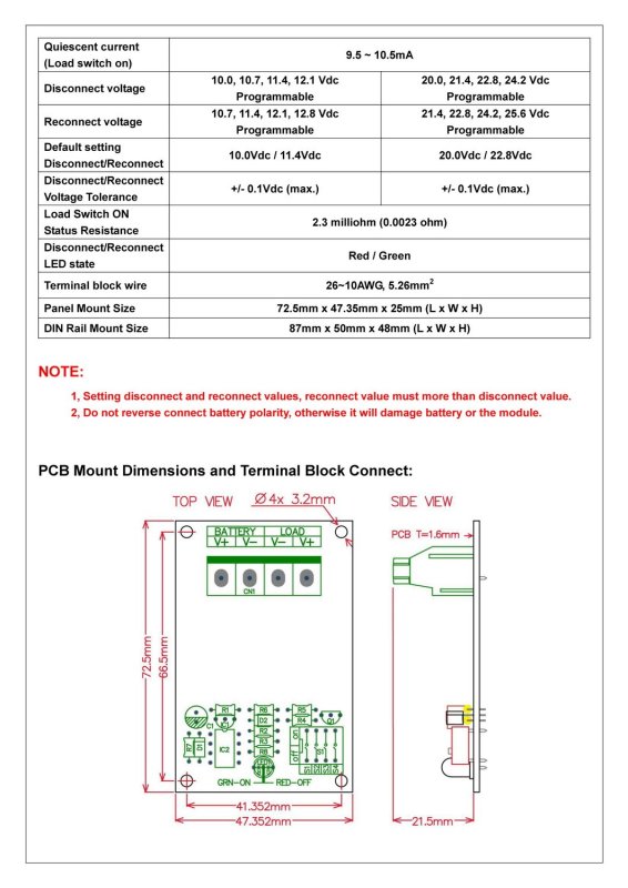 CZH-LABS DIN Rail Mount LVD Low Voltage Disconnect Module, 12V 30A, Protect Battery.