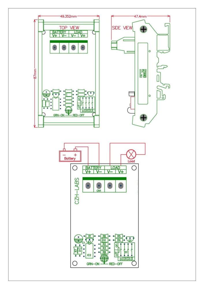 CZH-LABS DIN Rail Mount LVD Low Voltage Disconnect Module, 24V 30A, Protect Battery.