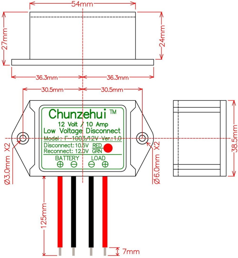 Chunzehui Low Voltage Disconnect Module LVD, 12V 10A, Protect/Prolong Battery Life.