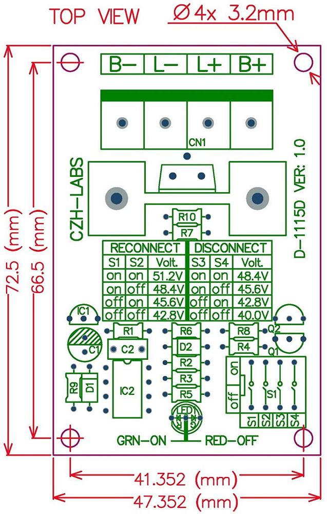 CZH-LABS Low Voltage Disconnect Module LVD, 48V 30A, Protect/Prolong Battery Life.