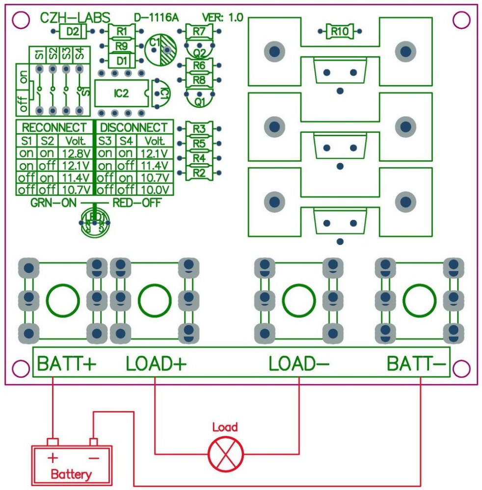 CZH-LABS DIN Rail Mount LVD Low Voltage Disconnect Module, 12V 80A, Protect Battery.