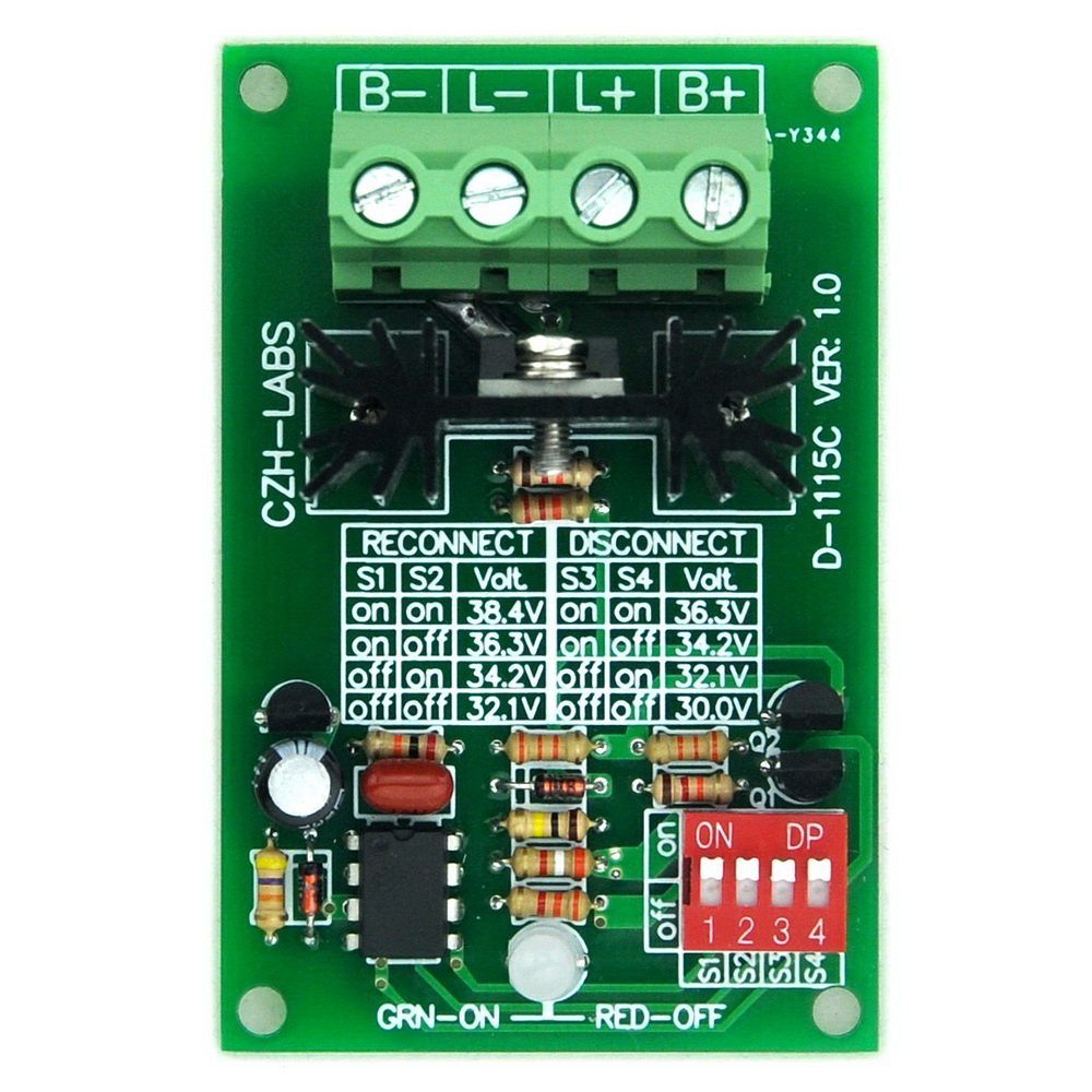 CZH-LABS DIN Rail Mount Low Voltage Disconnect Module LVD, 36V 30A, Protect Battery.