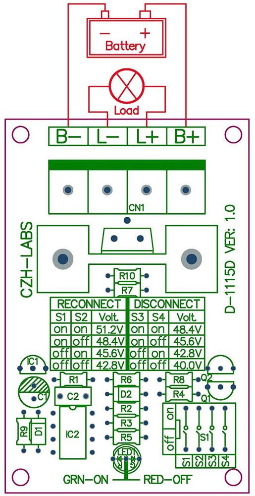CZH-LABS Low Voltage Disconnect Module LVD, 48V 30A, Protect/Prolong Battery Life.
