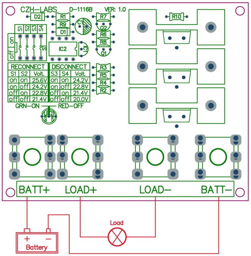 CZH-LABS Low Voltage Disconnect Module LVD, 24V 80A, Protect/Prolong Battery Life.