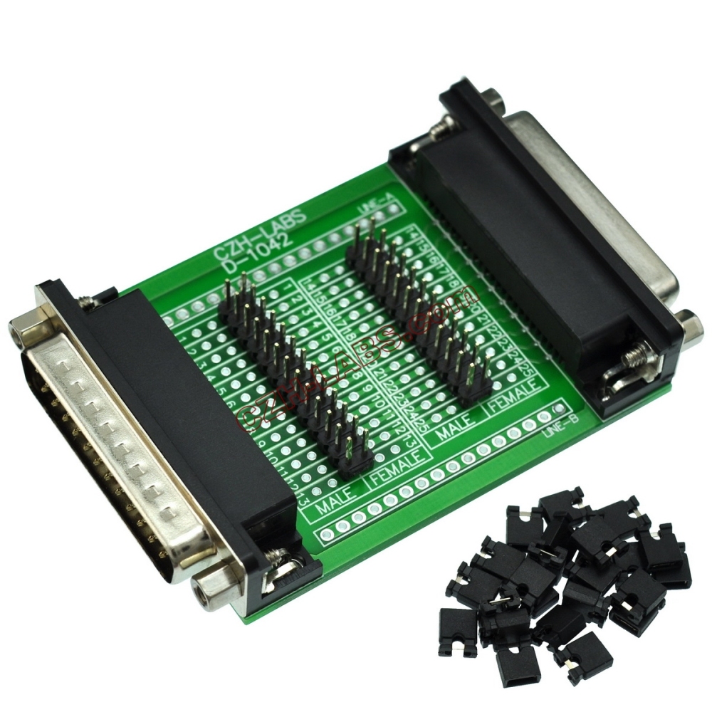 CZH-LABS D'sub DB25 Diagnostic Test Breakout Board, DSUB DB25 Connector Male to Female.