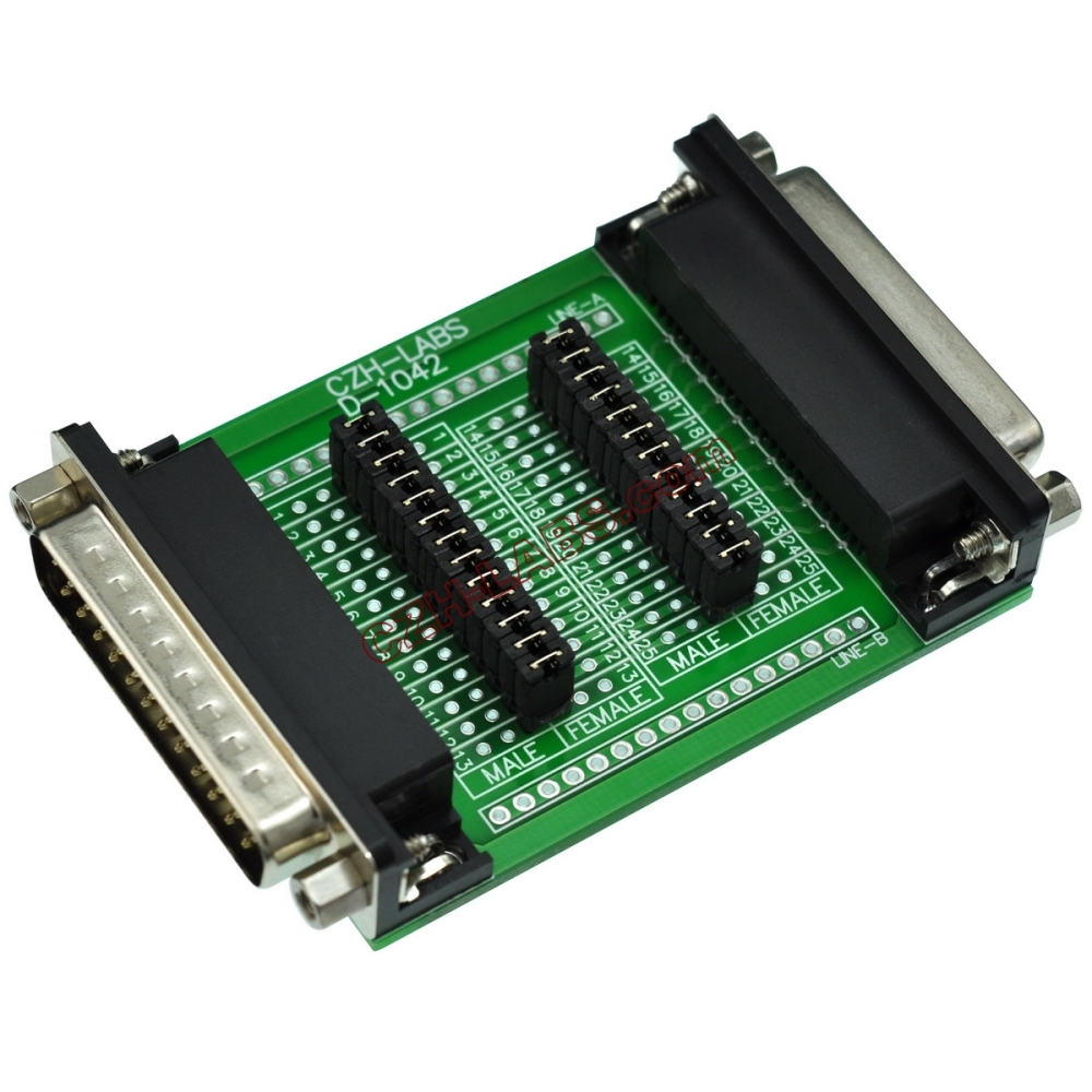 CZH-LABS D'sub DB25 Diagnostic Test Breakout Board, DSUB DB25 Connector Male to Female.