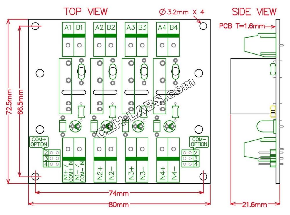 ELECTRONICS-SALON DC5V 4 Channels DC-AC 2Amp G3MB-202P Solid State Relay SSR Module Board.