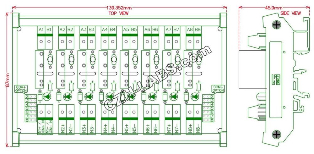 ELECTRONICS-SALON DIN Rail Mount DC5V 8 Channels DC-AC 2Amp G3MB-202P Solid State Relay SSR Module Board.