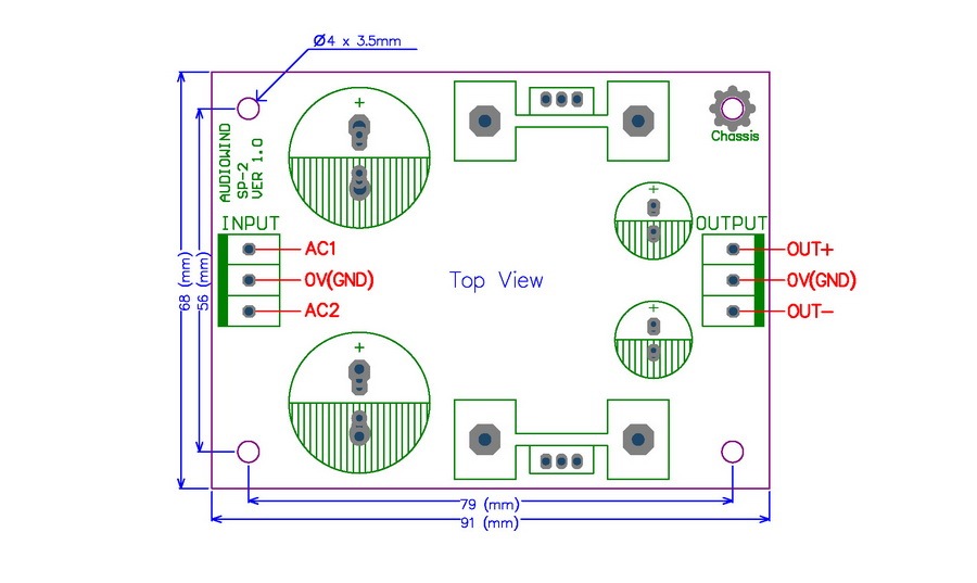 AUDIOWIND Power Supply Board Kit, PCB, Based on LM317 & LM337 IC.