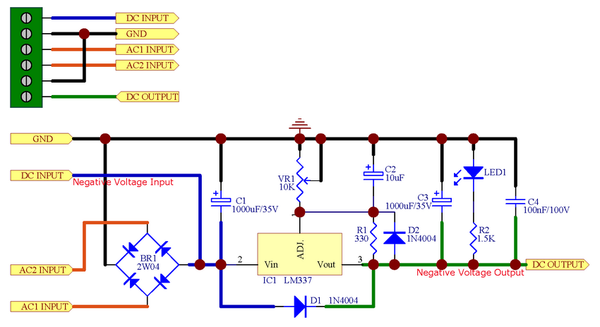 AUDIOWIND -1.5 to -29V DC Negative Voltage Adjustable Regulator Module Board, LM337 IC.