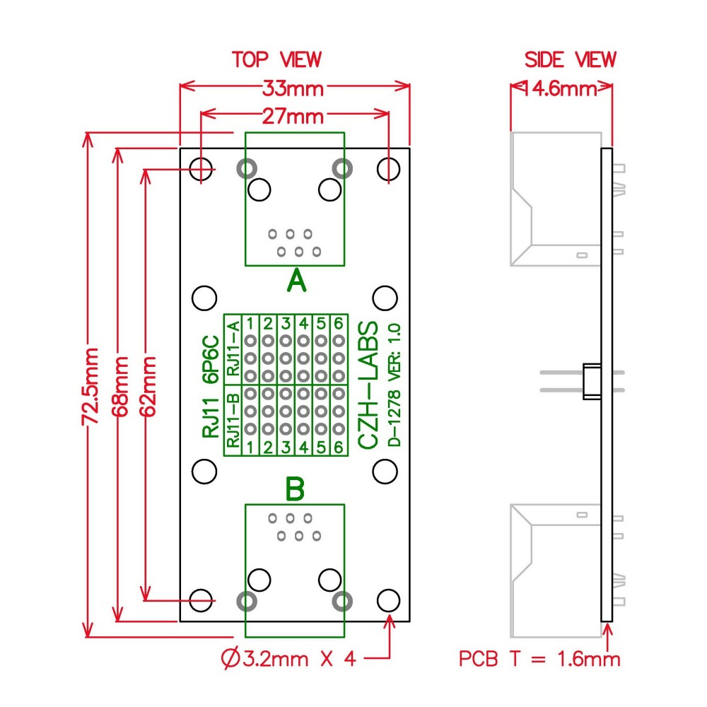 CZH-LABS RJ11/RJ12 6P6C Diagnostic Test Breakout Module Board.