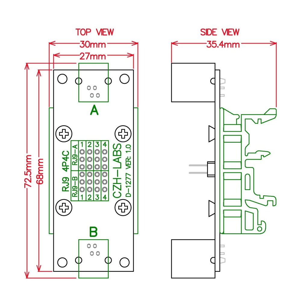 CZH-LABS RJ9 4P4C Diagnostic Test Breakout Module Board.