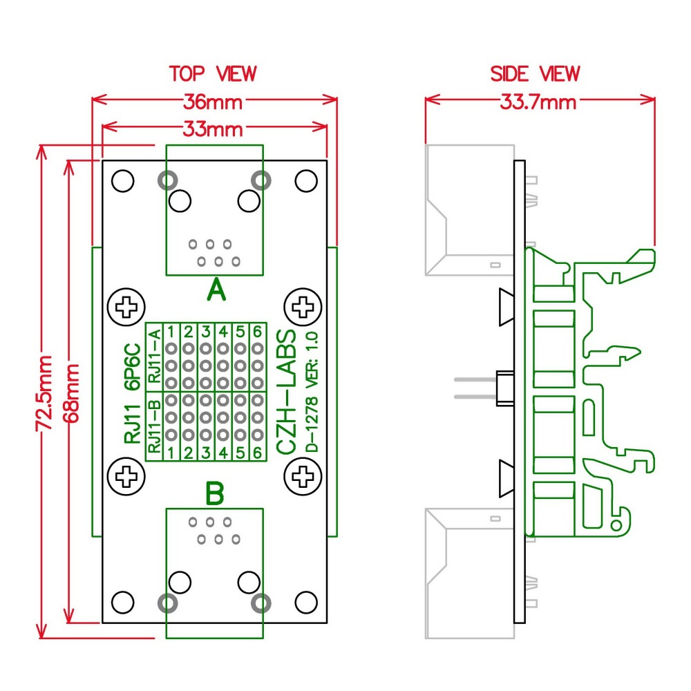 CZH-LABS RJ11/RJ12 6P6C Diagnostic Test Breakout Module Board.