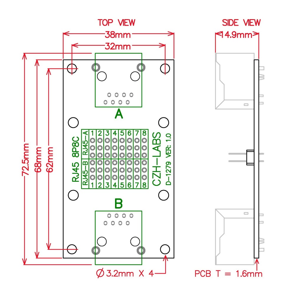 CZH-LABS RJ45 8P8C Diagnostic Test Breakout Module Board.