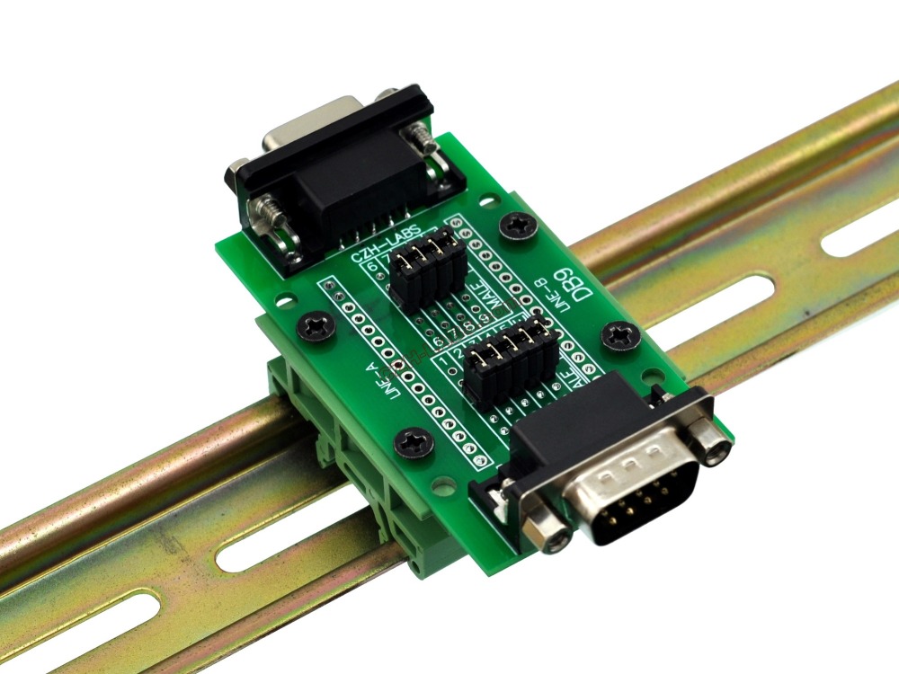 CZH-LABS DIN Rail Mount D'sub DB9 Diagnostic Test Breakout Board, DSUB DB9 Connector Male to Female.