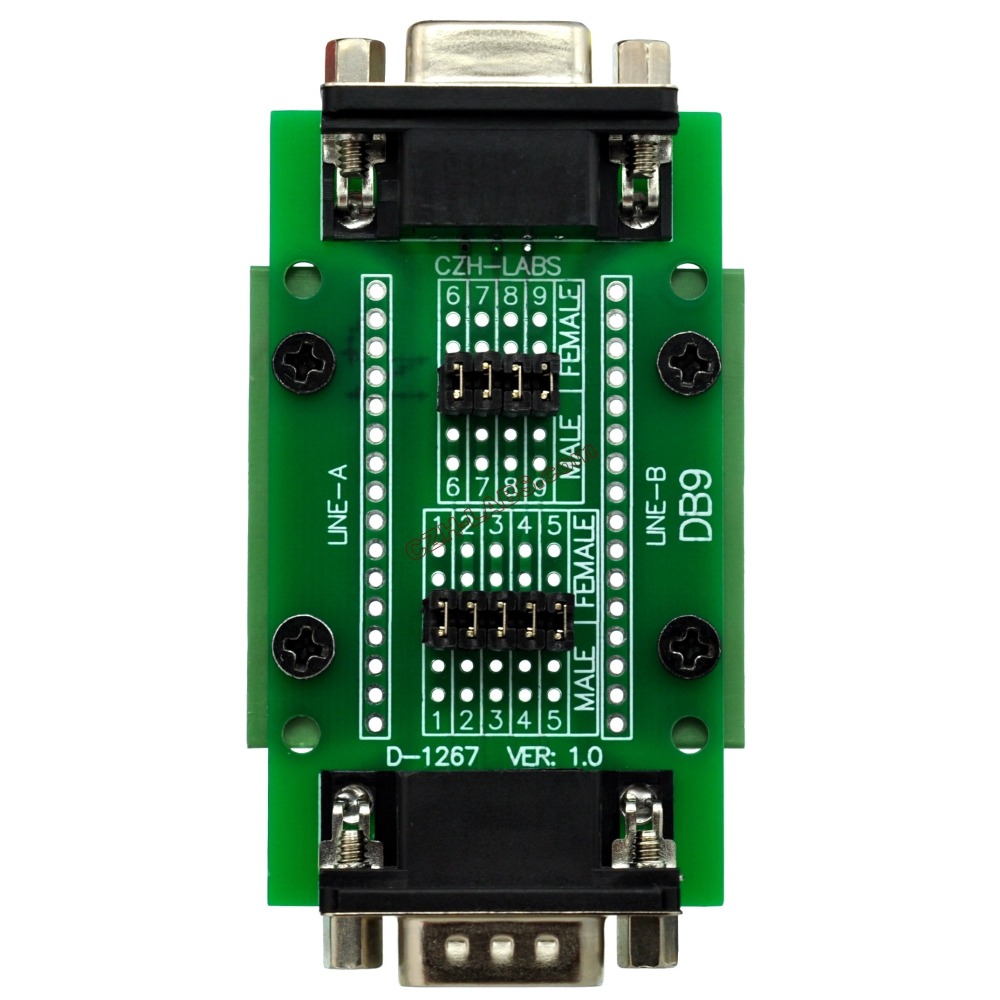 CZH-LABS DIN Rail Mount D'sub DB9 Diagnostic Test Breakout Board, DSUB DB9 Connector Male to Female.