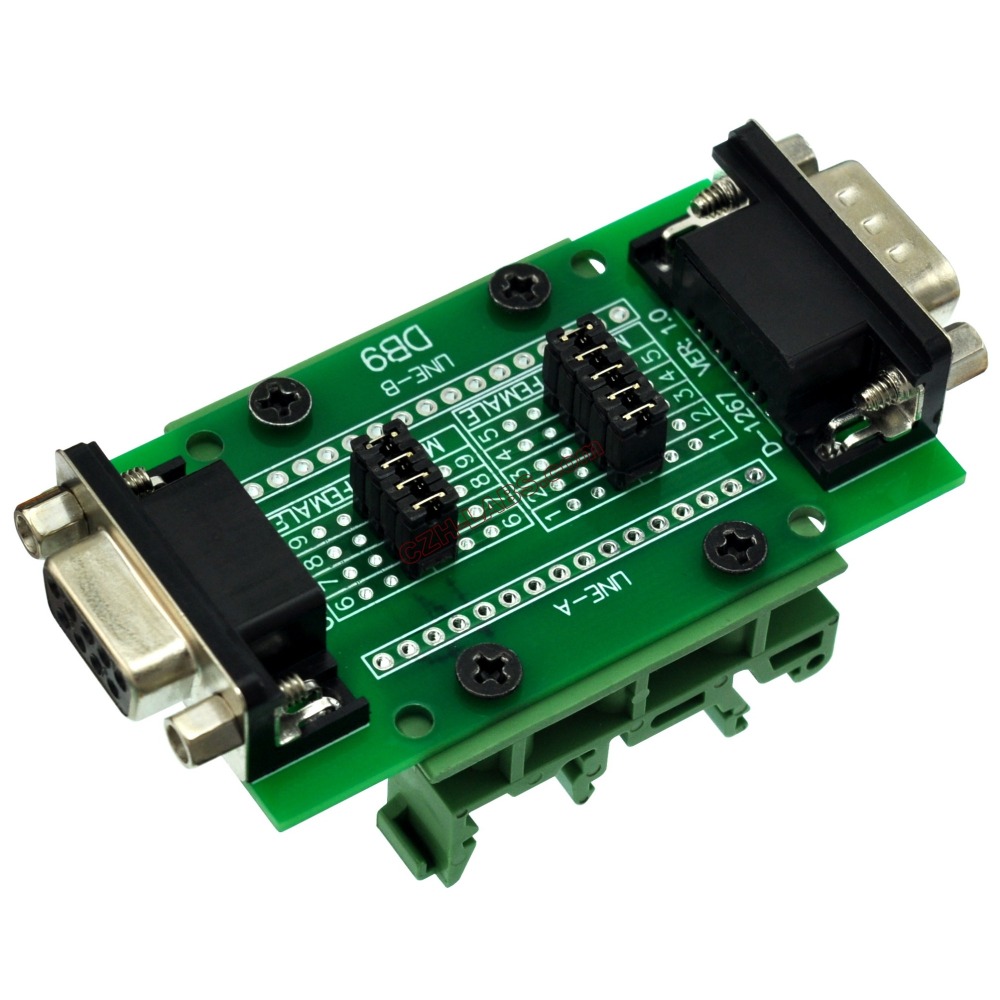 CZH-LABS DIN Rail Mount D'sub DB9 Diagnostic Test Breakout Board, DSUB DB9 Connector Male to Female.