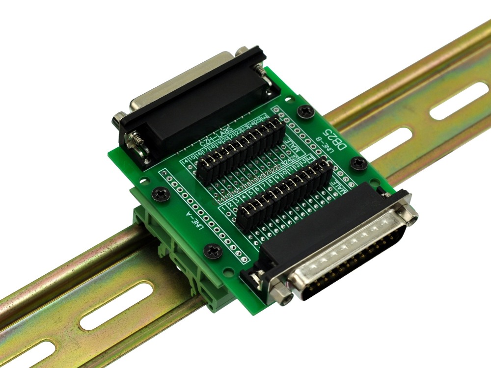 CZH-LABS DIN Rail Mount D'sub DB25 Diagnostic Test Breakout Board, DSUB DB25 Connector Male to Female.