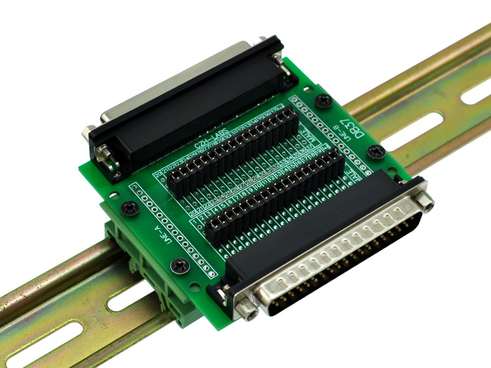 CZH-LABS DIN Rail Mount D'sub DB37 Diagnostic Test Breakout Board, DSUB DB37 Connector Male to Female.