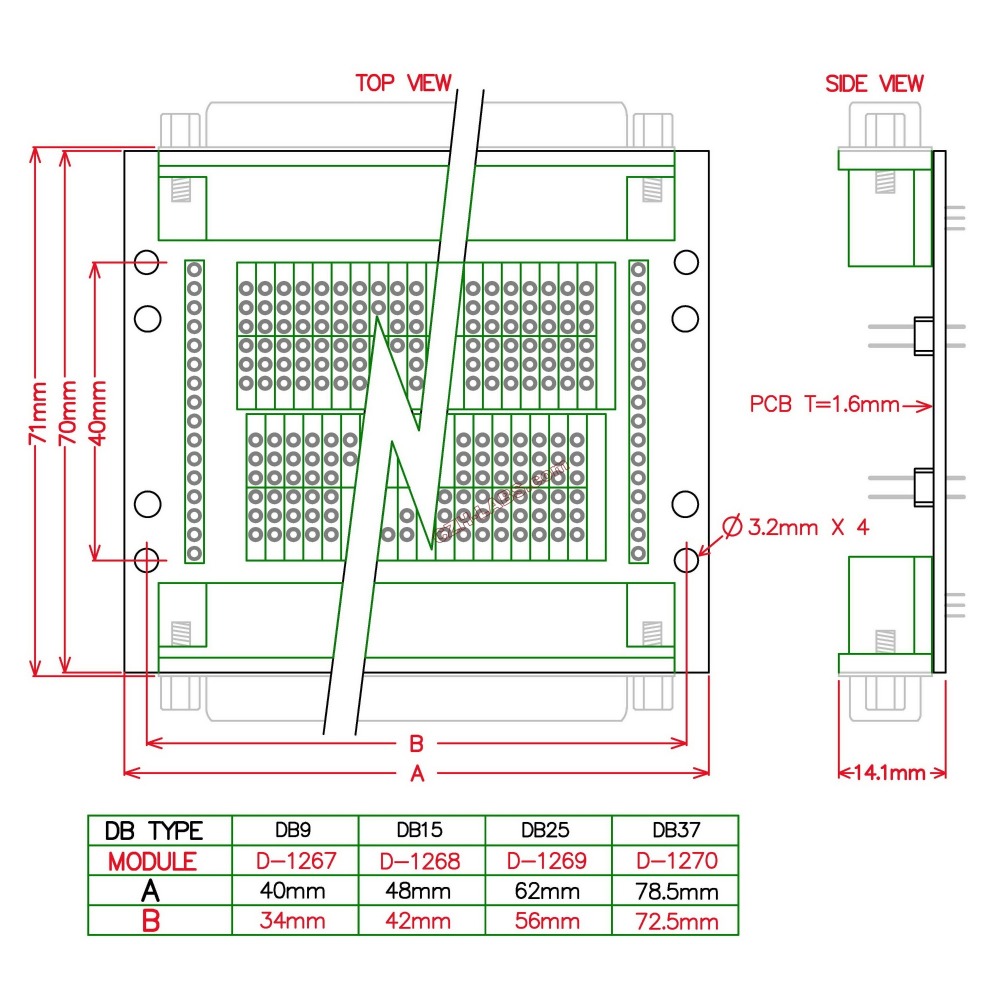 CZH-LABS DIN Rail Mount D'sub DB15 Diagnostic Test Breakout Board, DSUB DB15 Connector Male to Female.