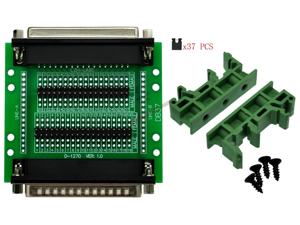 CZH-LABS DIN Rail Mount D'sub DB37 Diagnostic Test Breakout Board, DSUB DB37 Connector Male to Female.