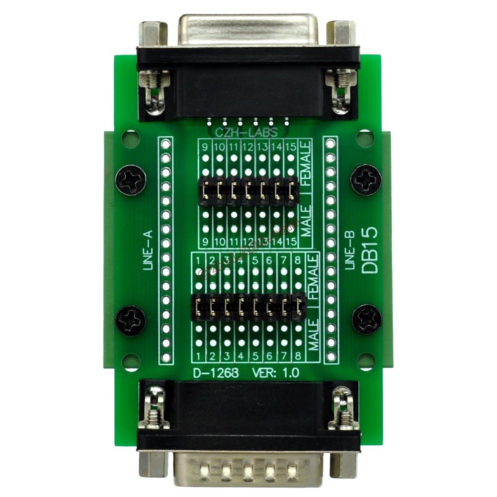 CZH-LABS DIN Rail Mount D'sub DB15 Diagnostic Test Breakout Board, DSUB DB15 Connector Male to Female.