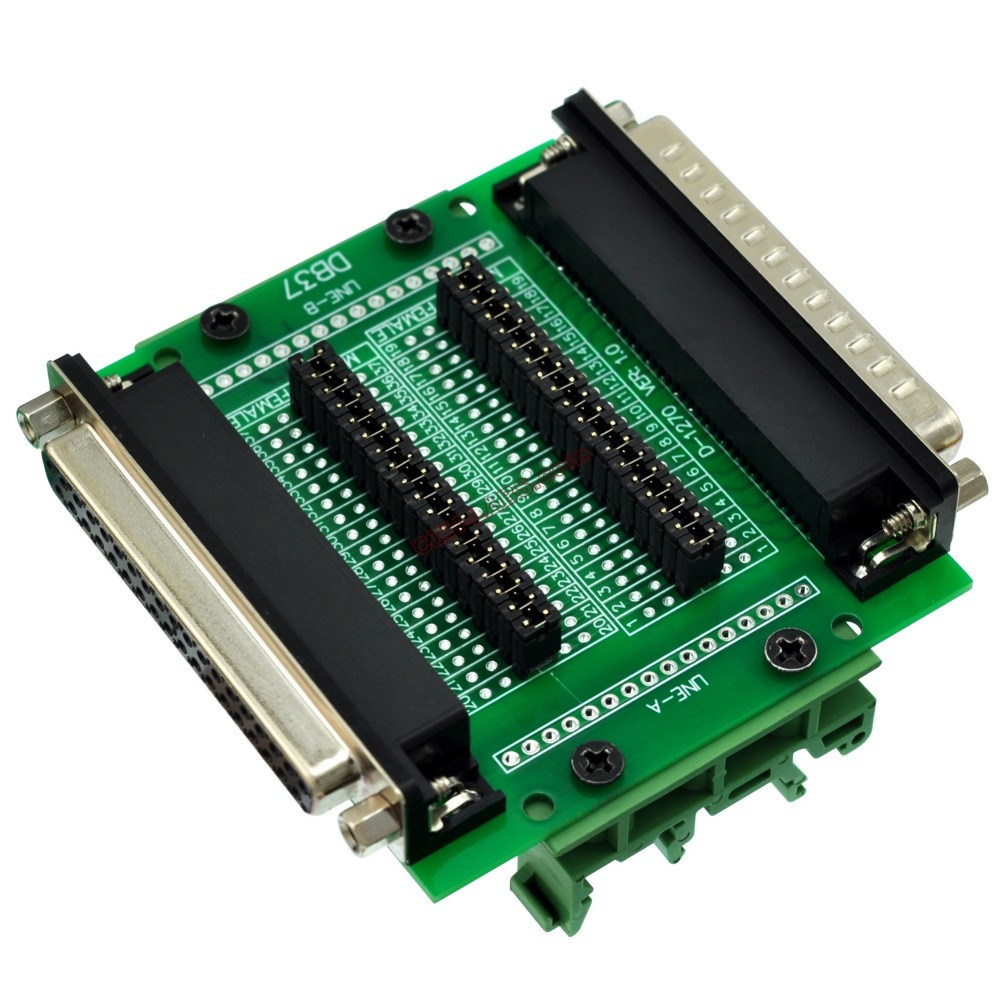 CZH-LABS DIN Rail Mount D'sub DB37 Diagnostic Test Breakout Board, DSUB DB37 Connector Male to Female.