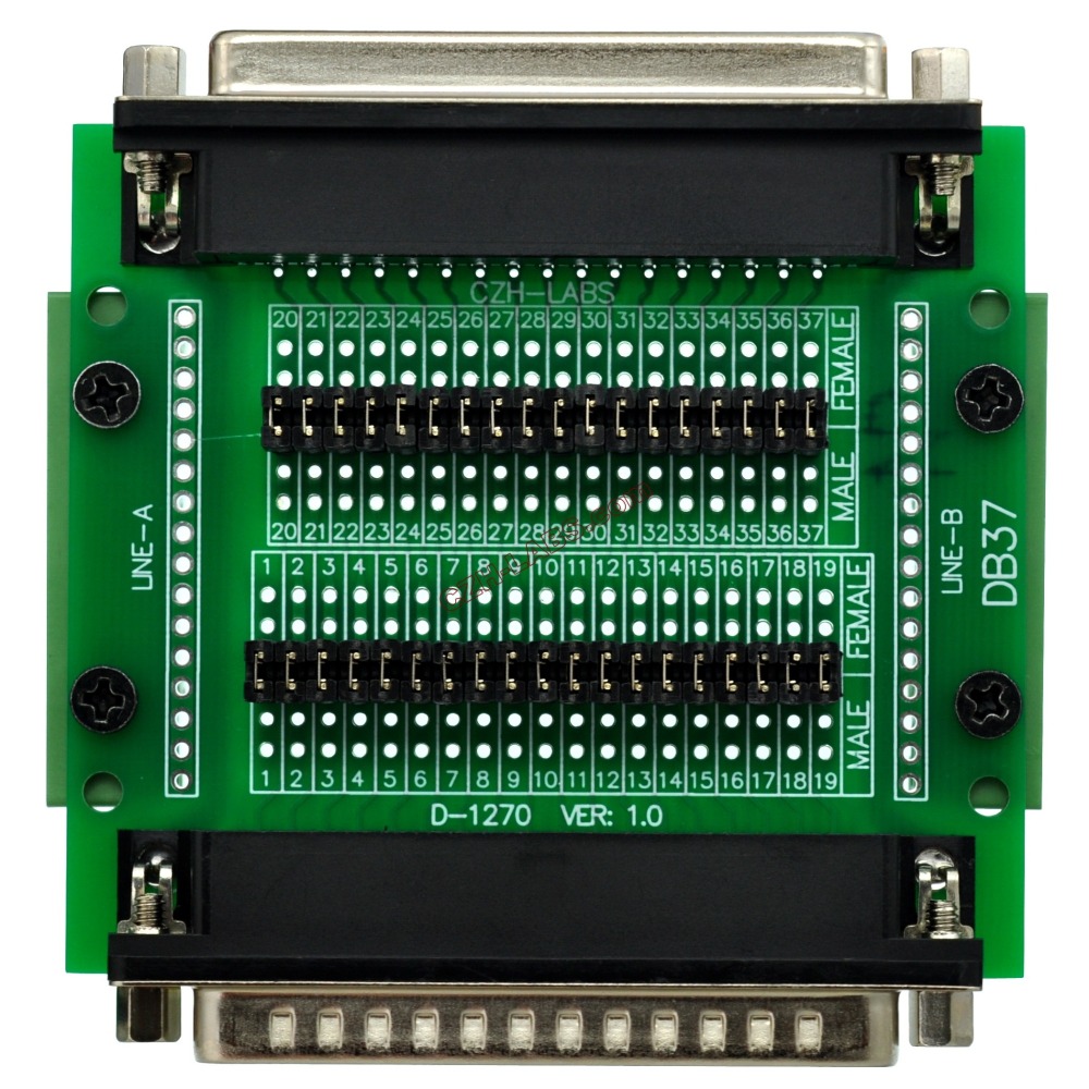 CZH-LABS DIN Rail Mount D'sub DB37 Diagnostic Test Breakout Board, DSUB DB37 Connector Male to Female.
