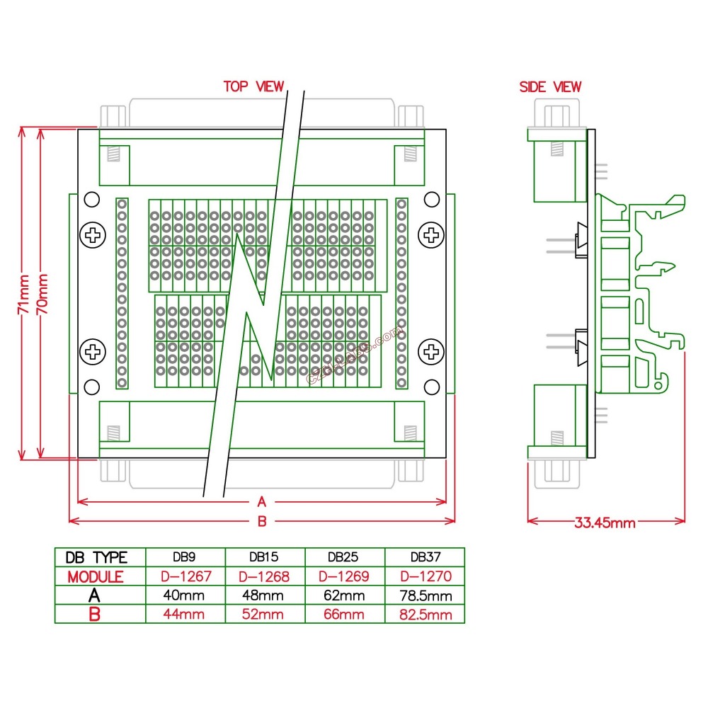 CZH-LABS DIN Rail Mount D'sub DB15 Diagnostic Test Breakout Board, DSUB DB15 Connector Male to Female.