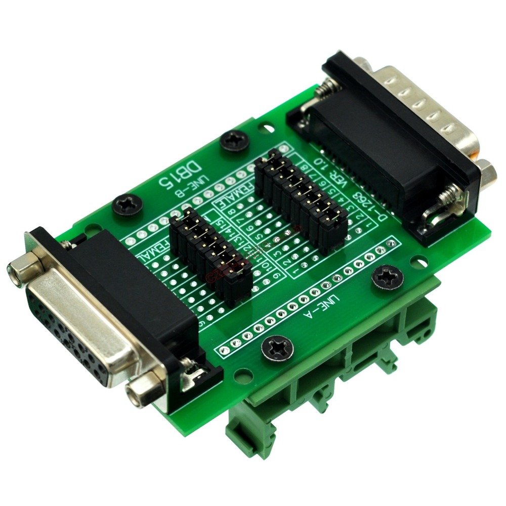 CZH-LABS DIN Rail Mount D'sub DB15 Diagnostic Test Breakout Board, DSUB DB15 Connector Male to Female.