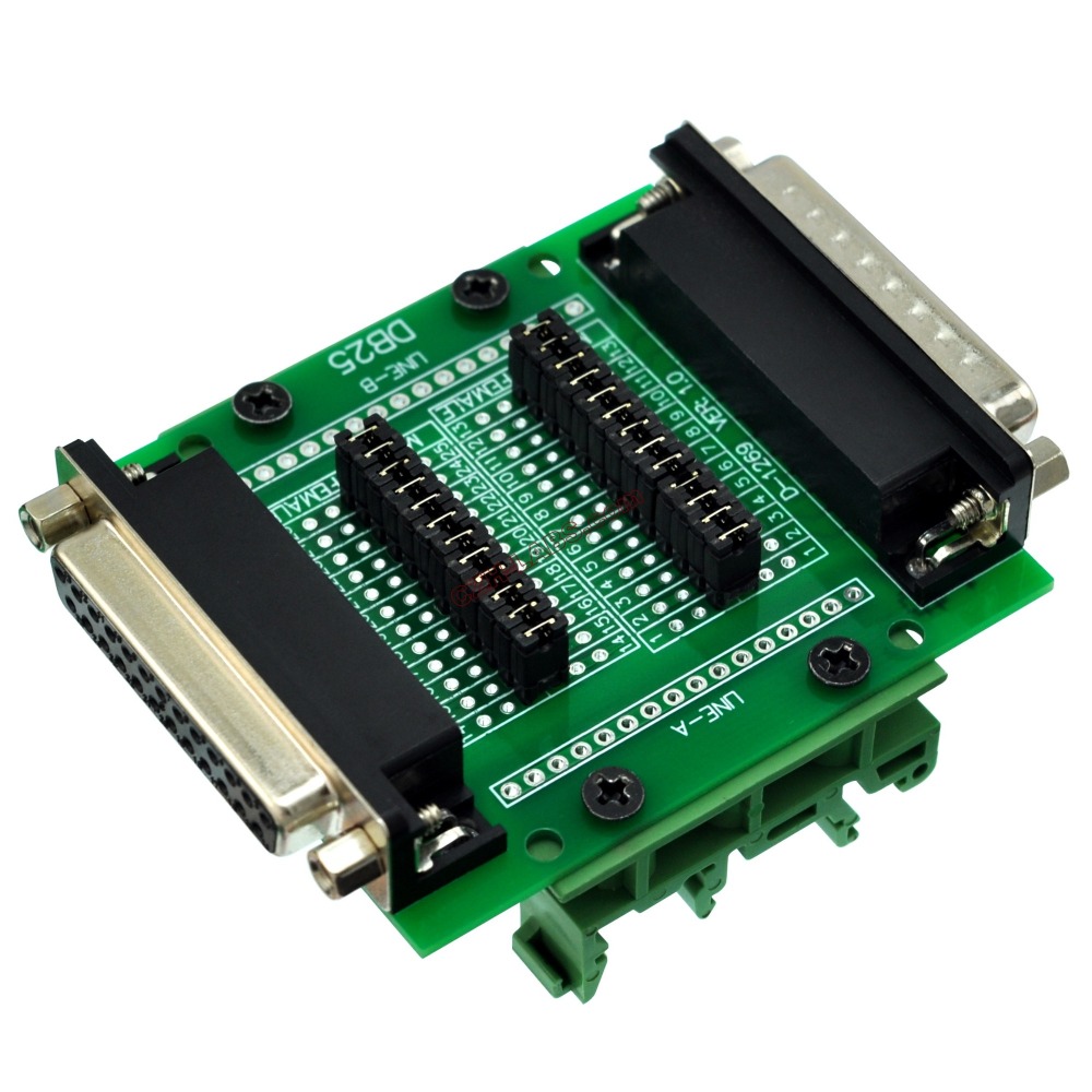 CZH-LABS DIN Rail Mount D'sub DB25 Diagnostic Test Breakout Board, DSUB DB25 Connector Male to Female.