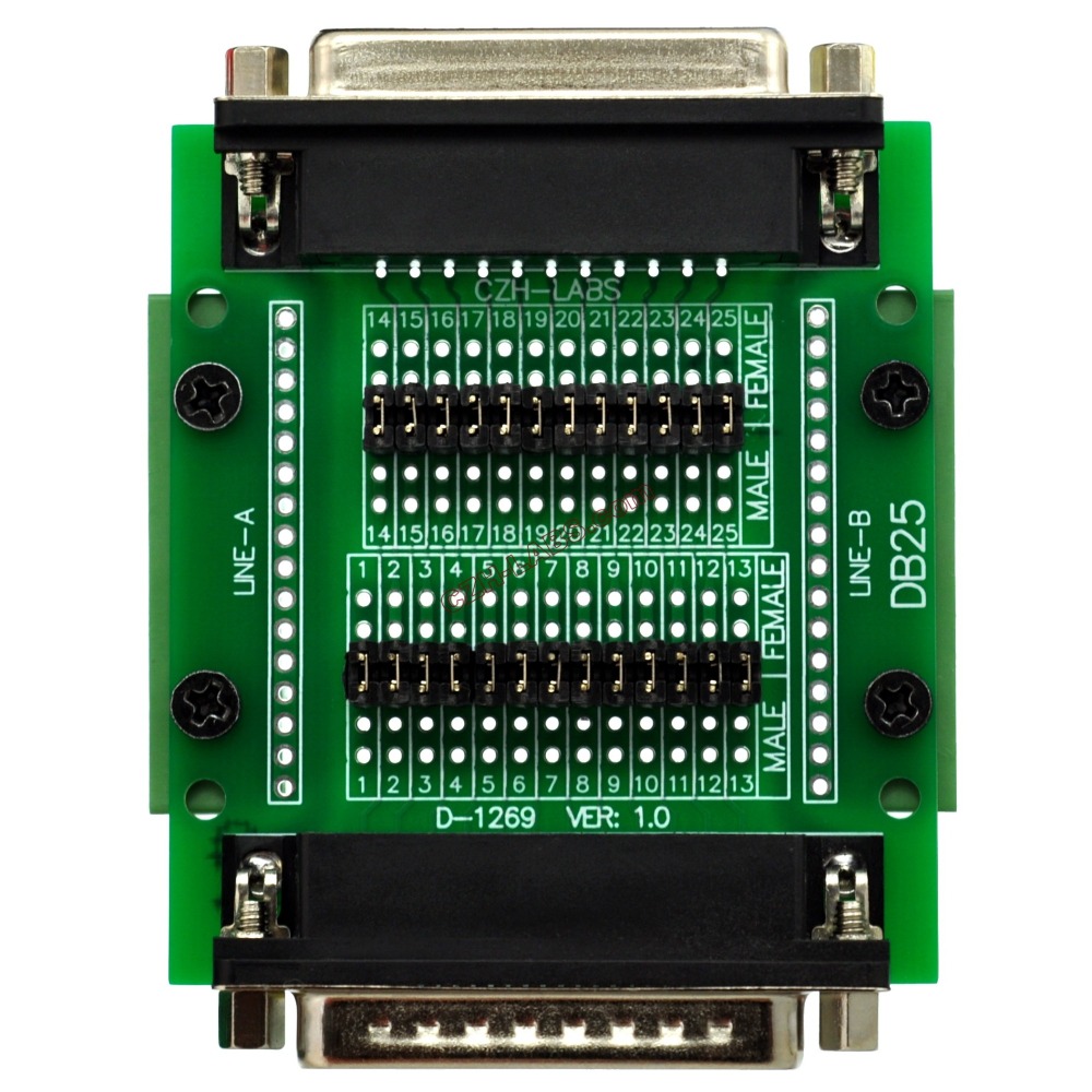 CZH-LABS DIN Rail Mount D'sub DB25 Diagnostic Test Breakout Board, DSUB DB25 Connector Male to Female.