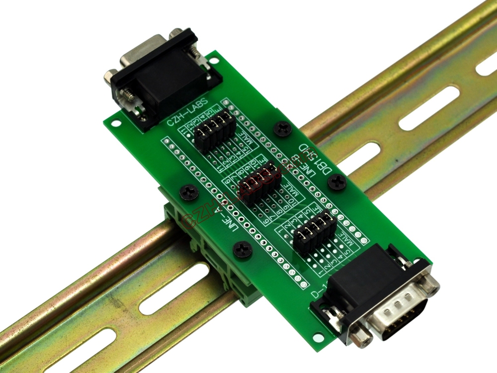 CZH-LABS DIN Rail Mount D'sub DB15HD Diagnostic Test Breakout Board, DSUB DB15HD Connector Male to Female.