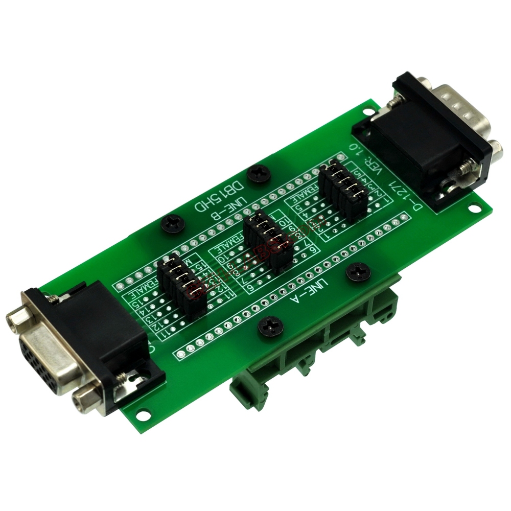 CZH-LABS DIN Rail Mount D'sub DB15HD Diagnostic Test Breakout Board, DSUB DB15HD Connector Male to Female.