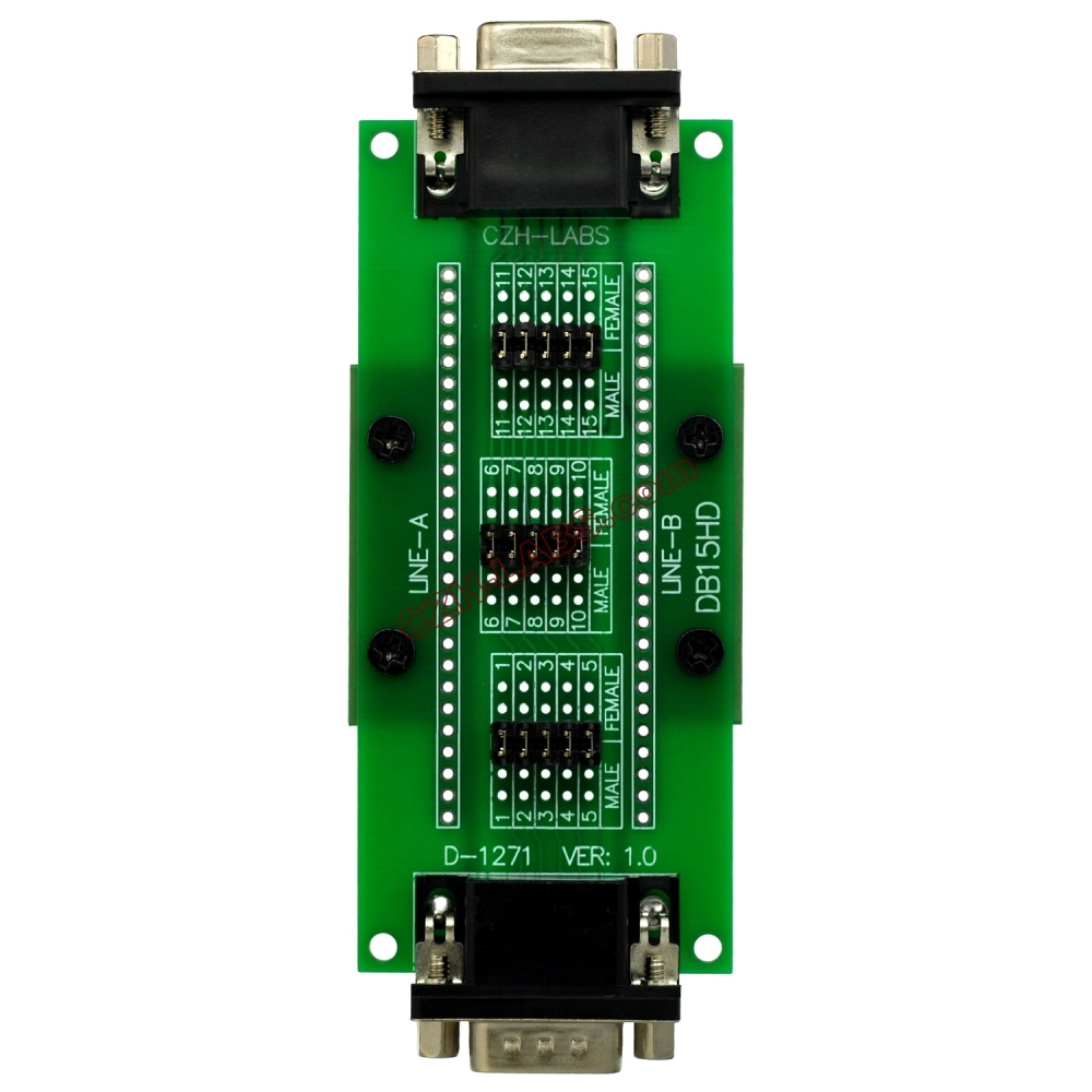 CZH-LABS DIN Rail Mount D'sub DB15HD Diagnostic Test Breakout Board, DSUB DB15HD Connector Male to Female.