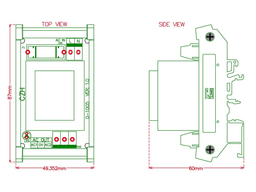 CZH P 230VAC, S 30VAC, 5VA DIN Rail Mount Power Transformer Module, D-1005T/N, AC30V.