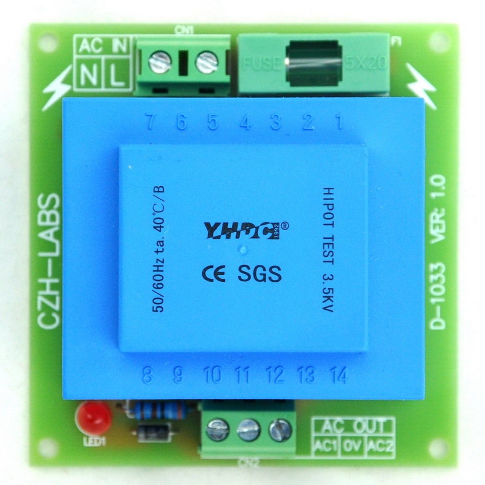 CZH-LABS Primary 115VAC, Secondary 2x 15VAC, 20VA Power Transformer Module,D-1033/K, AC15V.