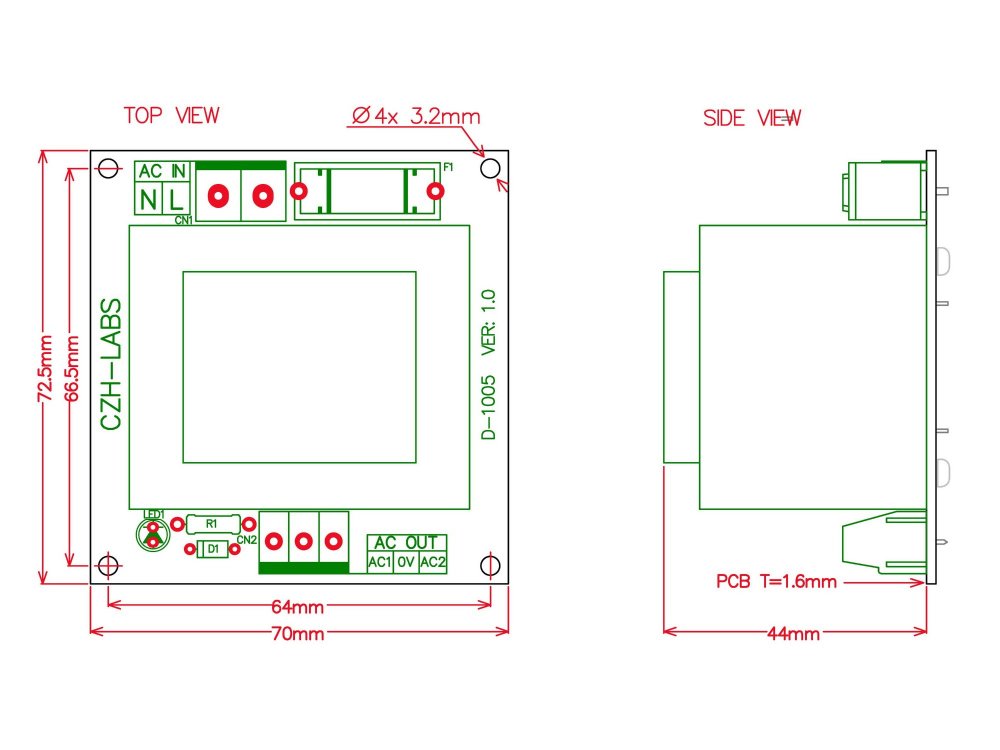 CZH-LABS Primary 115VAC, Secondary 2x 15VAC, 20VA Power Transformer Module,D-1033/K, AC15V.