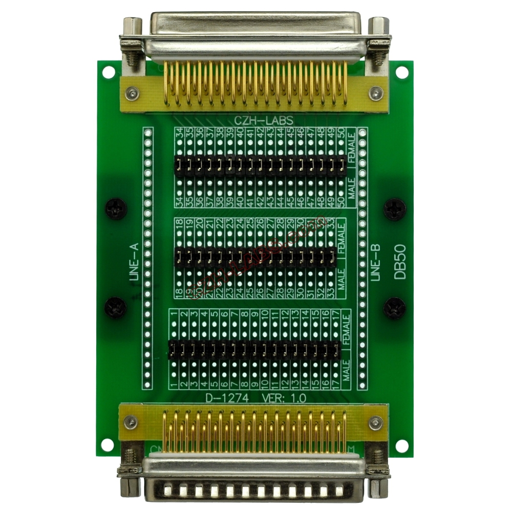 CZH-LABS DIN Rail Mount D'sub DB50 Diagnostic Test Breakout Board, DSUB DB50 Connector Male to Female.