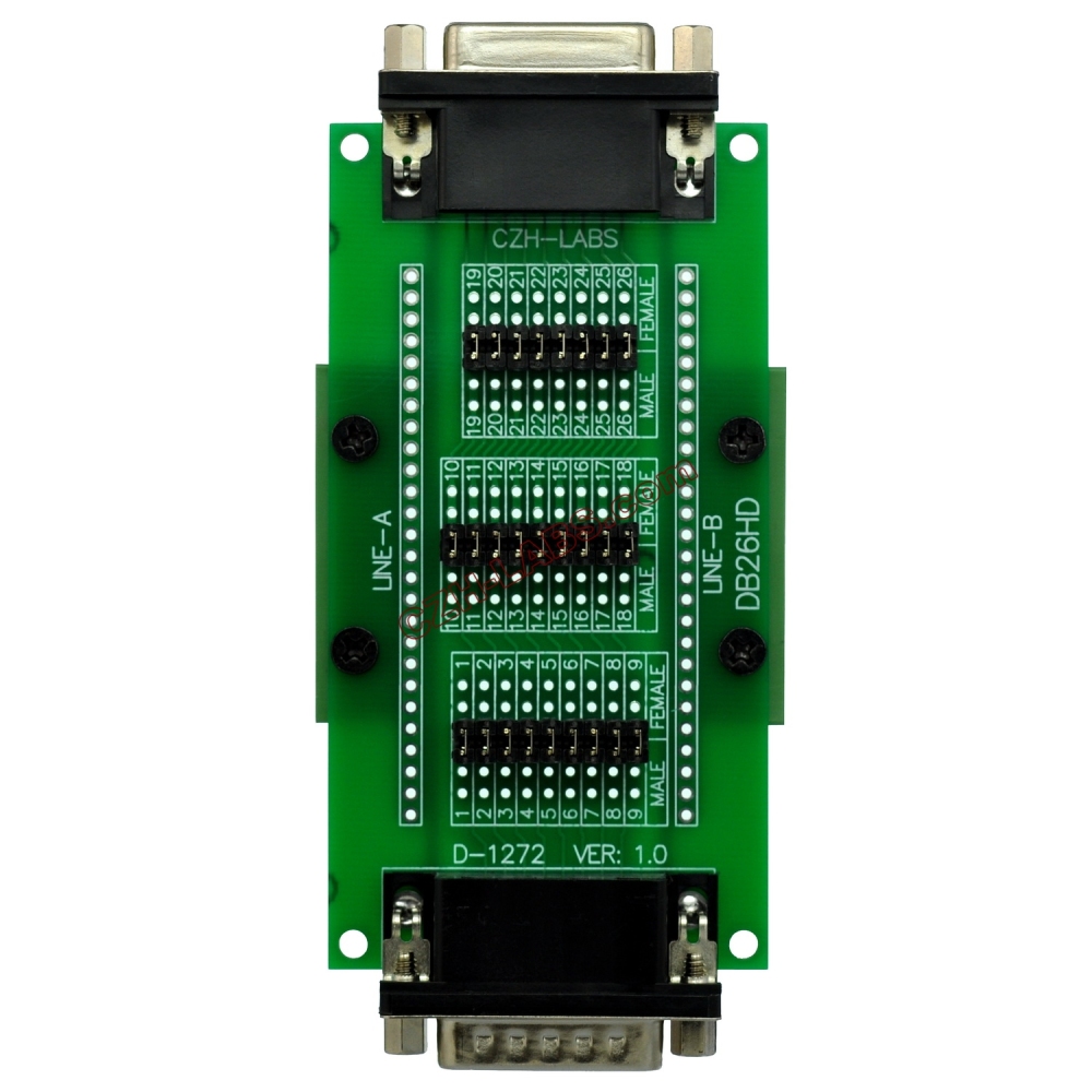 CZH-LABS DIN Rail Mount D'sub DB26HD Diagnostic Test Breakout Board, DSUB DB26HD Connector Male to Female.
