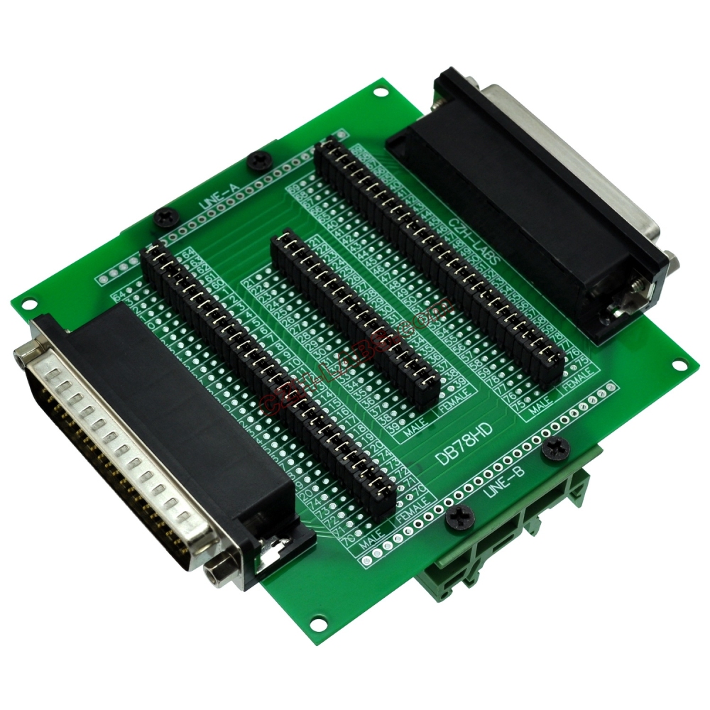 CZH-LABS DIN Rail Mount D'sub DB78HD Diagnostic Test Breakout Board, DSUB DB78HD Connector Male to Female.