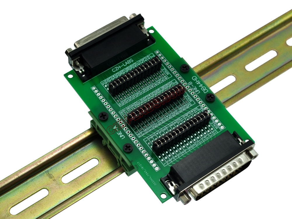 CZH-LABS DIN Rail Mount D'sub DB44HD Diagnostic Test Breakout Board, DSUB DB44HD Connector Male to Female.