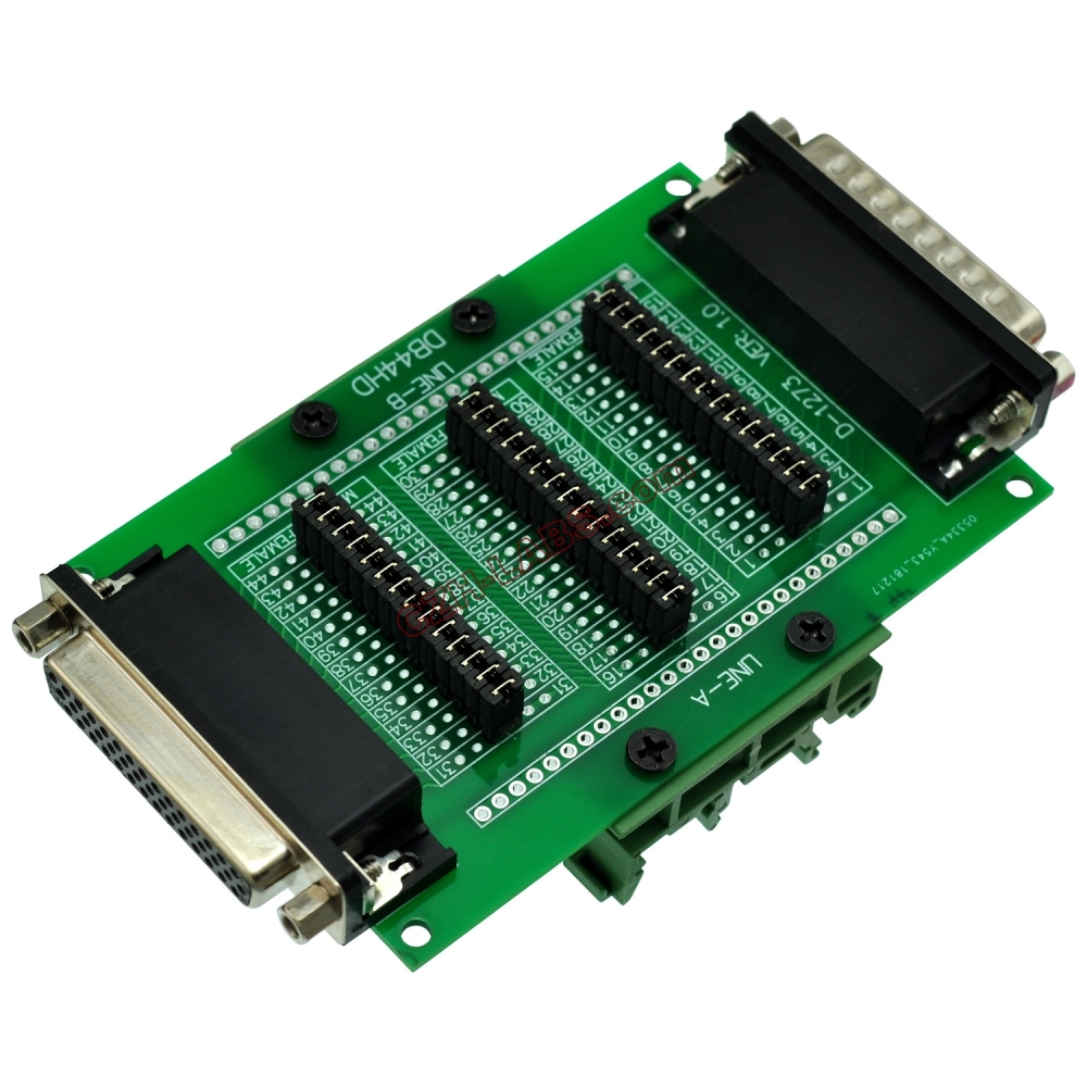 CZH-LABS DIN Rail Mount D'sub DB44HD Diagnostic Test Breakout Board, DSUB DB44HD Connector Male to Female.