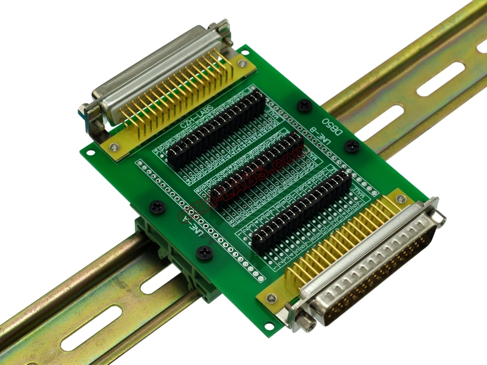 CZH-LABS DIN Rail Mount D'sub DB50 Diagnostic Test Breakout Board, DSUB DB50 Connector Male to Female.