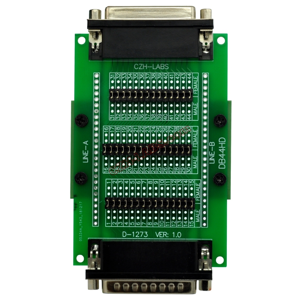 CZH-LABS DIN Rail Mount D'sub DB44HD Diagnostic Test Breakout Board, DSUB DB44HD Connector Male to Female.