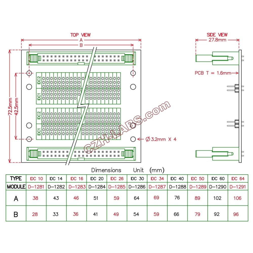 CZH-LABS DIN Rail Mount IDC16 2x8Pin 0.1" Pitch(2.54mm) Header Diagnostic Test Breakout Board.