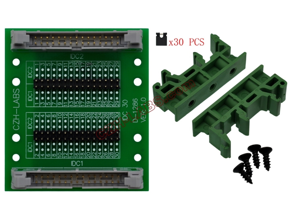 CZH-LABS DIN Rail Mount IDC30 2x15Pin 0.1" Pitch(2.54mm) Header Diagnostic Test Breakout Board.