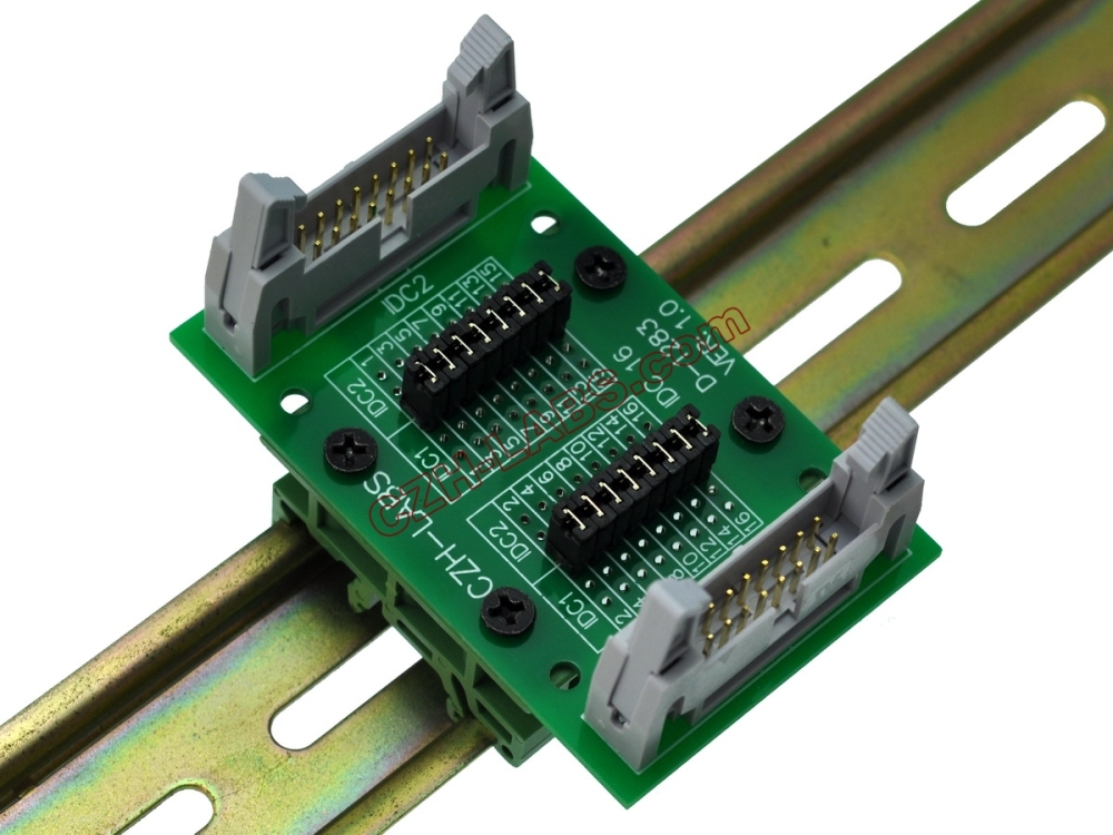 CZH-LABS DIN Rail Mount IDC16 2x8Pin 0.1" Pitch(2.54mm) Header Diagnostic Test Breakout Board.